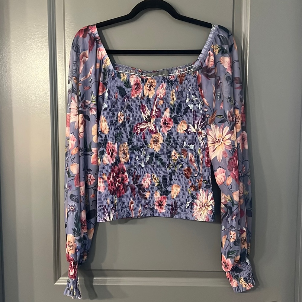 Anthropologie Smocked long sleeve top